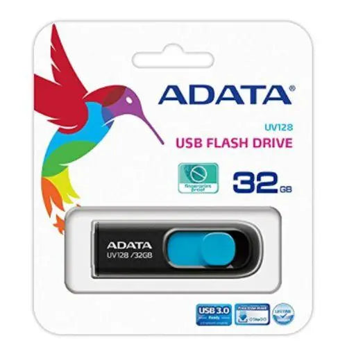 ADATA 32GB USB 3.0 Memory Pen, UV128, Retractable, Capless, Black & Blue - X-Case