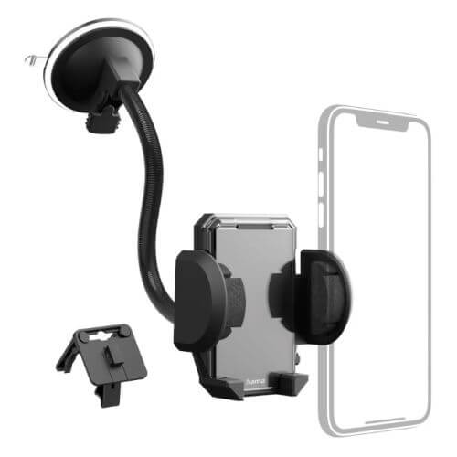 Hama Multi 2-in-1 Mobile Phone Holder, Suction Cup/Grating Clamp, Flexible Arm, 360° Rotation-0