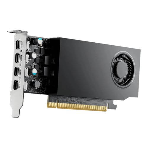 PNY RTXA1000 Professional Graphics Card, 8GB DDR6, 4 miniDP 1.4 (4x DP adapters), 2304 CUDA Cores, Low Profile (Bracket Included), Retail-0