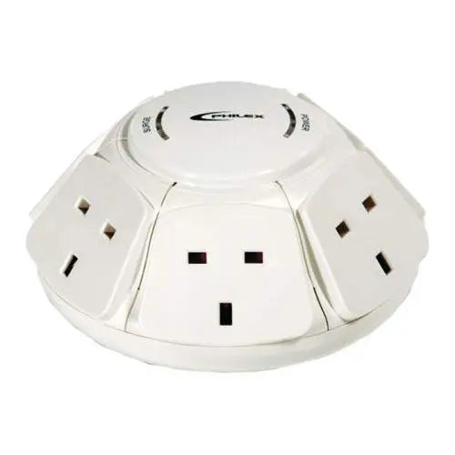 Philex PowerDome Multi Socket Extension Dome, 6-Way, 1M Cable, 13A, Surge Protected - X-Case