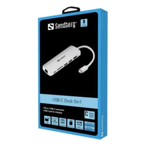 Sandberg USB 3.1 Type-C Dock - HDMI, USB 3.0, USB-C, RJ45, Aluminium, 5 Year Warranty - X-Case
