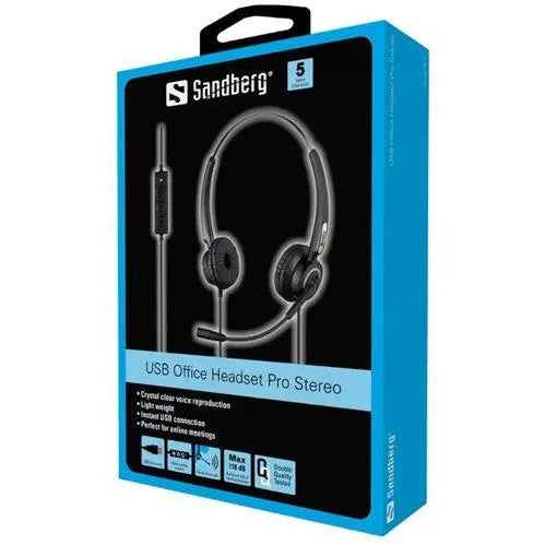Sandberg (126-13) Office Pro Headset with Boom Mic, USB, 30mm Drivers, In-Line Controls, 5 Year Warranty - X-Case