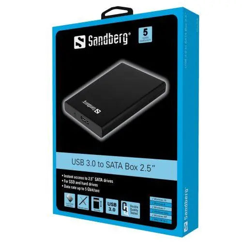 Sandberg (133-89) External 2.5" SATA Drive Caddy, USB 3.0, Screwless, 5 Year Warranty - X-Case