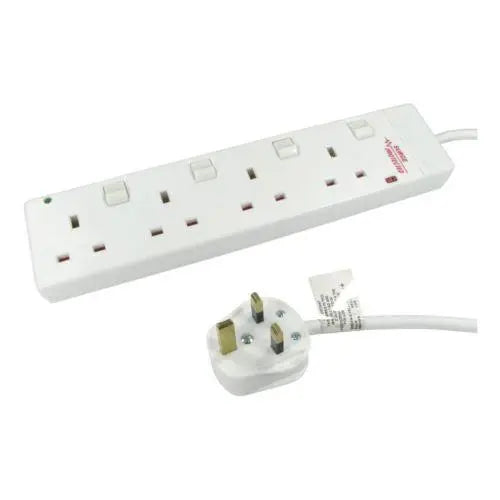 Spire Mains Power Multi Socket Extension Lead, 4-Way, 3M Cable, Surge Protected, Individually Switched - X-Case