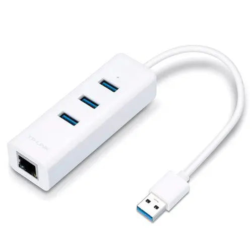 TP-LINK (UE330) Portable External 3-Port USB 3.0 Hub & Gigabit Ethernet Adapter, White - X-Case