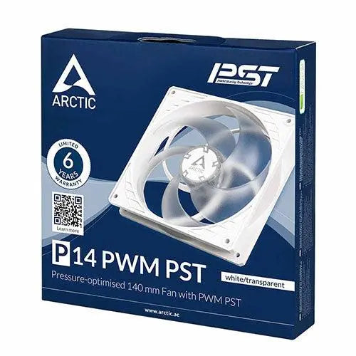 Arctic P14 14cm Pressure Optimised PWM PST Case Fan, White/Transparent, Fluid Dynamic - X-Case