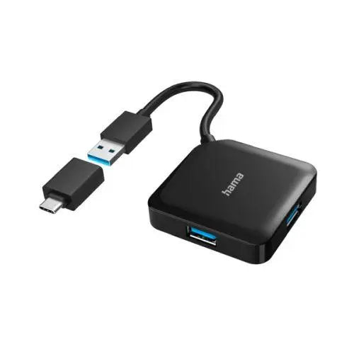 Hama External 4-Port USB 3.2 Gen 1 Hub, USB Powered, USB-A w/ USB-C Adapter - X-Case