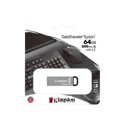 Kingston 64GB USB 3.2 Gen1 Memory Pen, DataTraveler Kyson, Metal Capless Design, R/W 200/60 MB/s - X-Case
