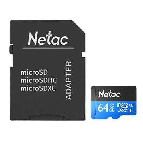 Netac P500 64GB MicroSDXC Card with SD Adapter, U1 Class 10, Up to 90MB/s - X-Case