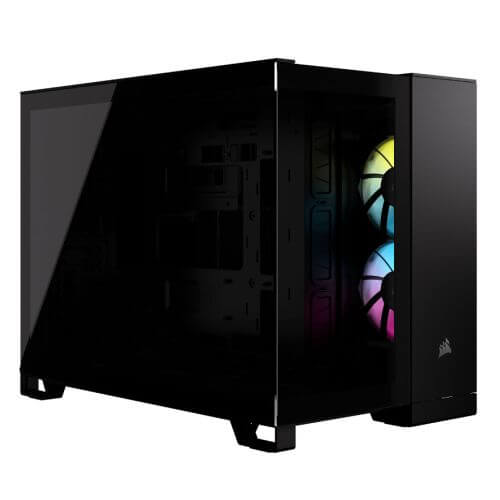 Corsair 2500X RGB Dual Chamber Gaming Case w/ Glass Side & Front, Micro ATX, 2x RGB Fans, Mesh Panels, USB-C, Asus BTF Compatible, Black-0