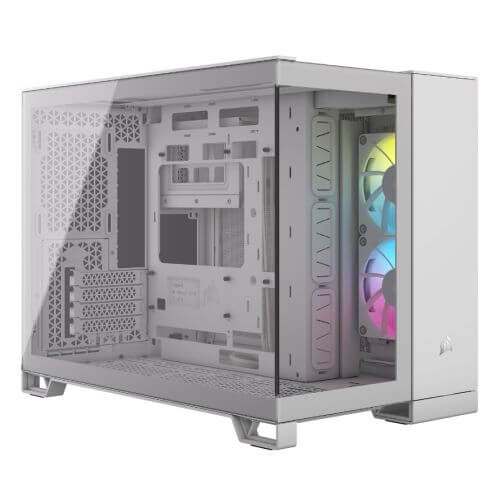 Corsair 2500X RGB Dual Chamber Gaming Case w/ Glass Side & Front, Micro ATX, 2x RGB Fans, Mesh Panels, USB-C, Asus BTF Compatible, White-0