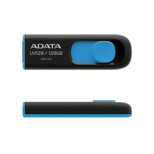 ADATA 128GB USB 3.0 Memory Pen, UV128, Retractable, Capless, Black & Blue - X-Case.co.uk Ltd