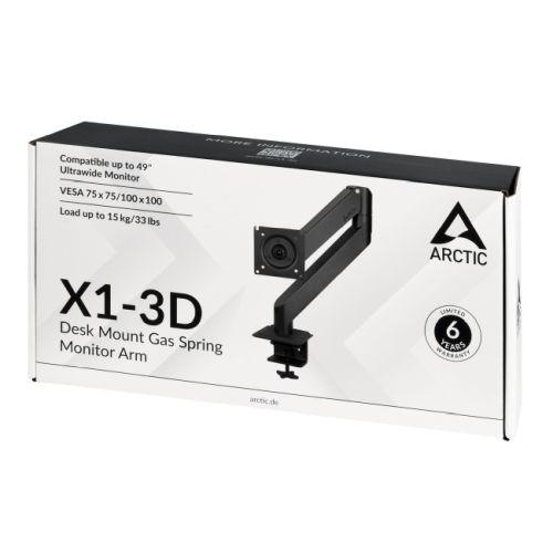 Arctic X1-3D Single Gas Spring Monitor Arm, Up to 40" Monitors / 43" Ultrawide, 180° Swivel, 360° Rotation - X-Case.co.uk Ltd