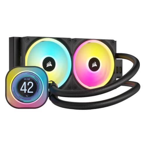 Corsair H100i iCUE LINK LCD 240mm RGB Liquid CPU Cooler, QX120 RGB Fans, Personalised LCD Screen, iCUE LINK Hub Included, Black - X-Case.co.uk Ltd