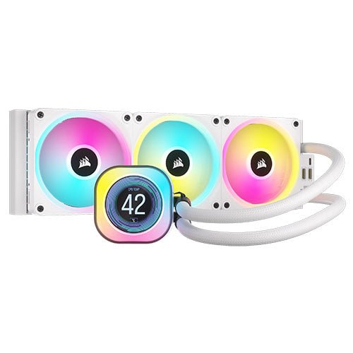 Corsair H150i iCUE LINK LCD 360mm RGB Liquid CPU Cooler, QX120 RGB Fans, Personalised LCD Screen, iCUE LINK Hub Included, White - X-Case.co.uk Ltd