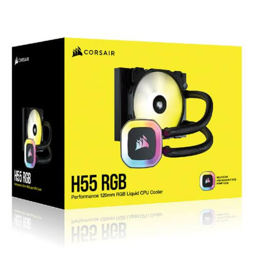 Corsair H55 RGB 120mm Liquid CPU Cooler, 12cm SP RGB ELITE Fan, RGB Pump Head - X-Case.co.uk Ltd