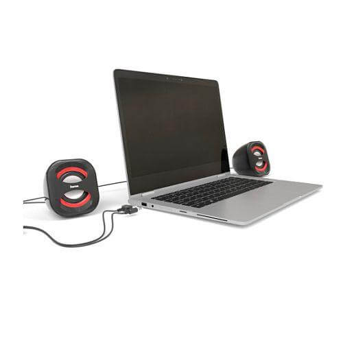 Hama Sonic Mobil 183 2.0 Notebook Speakers, 3.5 mm Jack, USB-A for Power, Inline Volume Controls - X-Case.co.uk Ltd
