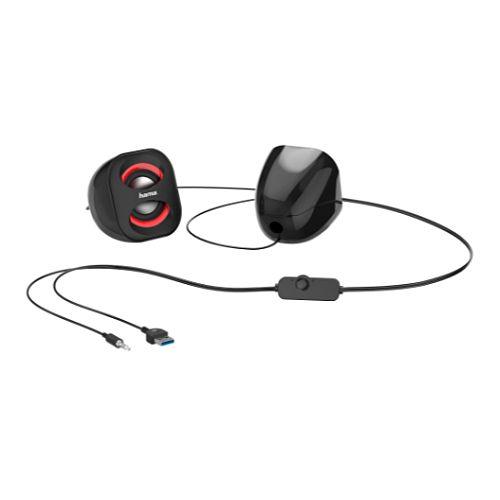 Hama Sonic Mobil 183 2.0 Notebook Speakers, 3.5 mm Jack, USB-A for Power, Inline Volume Controls - X-Case.co.uk Ltd