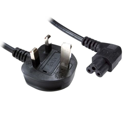 Jedel UK Power Lead, Cloverleaf, Moulded Plug, Right Angle Connector, 1 Metre - X-Case.co.uk Ltd