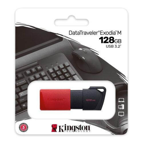 Kingston 128GB USB 3.2 Gen1 Memory Pen, DataTraveler Exodia M, Moving Cap, Key Ring - X-Case.co.uk Ltd