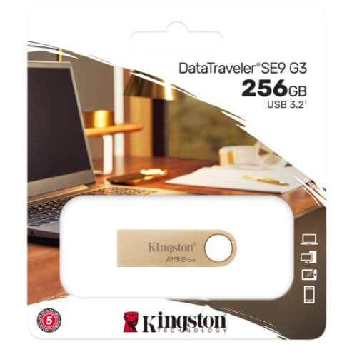 Kingston 256GB DataTraveler SE9 G3 Memory Pen, USB 3.2 Gen1 Type-A, Metal Gold Casing - X-Case.co.uk Ltd