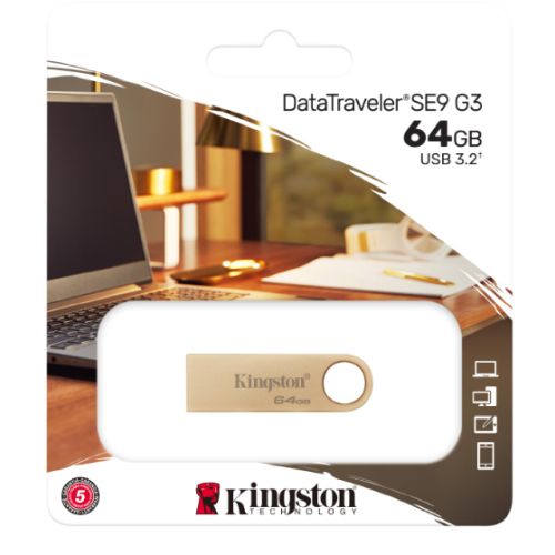 Kingston 64GB DataTraveler SE9 G3 Memory Pen, USB 3.2 Gen1 Type-A, Metal Gold Casing - X-Case.co.uk Ltd
