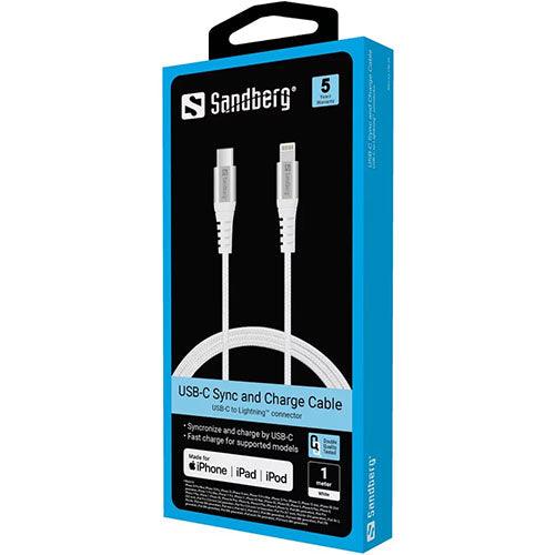 Sandberg USB-C PD to Lightning Cable, Braided, 1 Meter, White - X-Case.co.uk Ltd