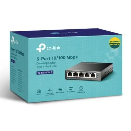 TP-LINK (TL-SF1005LP) 5-Port 10/100 Unmanaged Desktop Switch, 4-Port PoE, Intelligent Power, Steel Case - X-Case