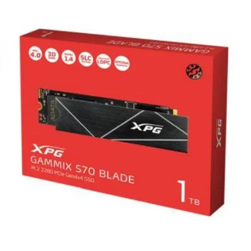 ADATA 1TB XPG GAMMIX S70 Blade M.2 NVMe SSD, M.2 2280, PCIe 4.0, 3D NAND, R/W 7400/5500 MB/s, 740K/740K IOPS, PS5 Compatible, No Heatsink - X-Case