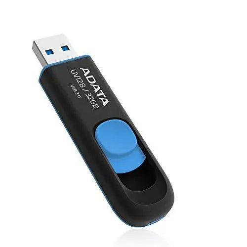 ADATA 32GB USB 3.0 Memory Pen, UV128, Retractable, Capless, Black & Blue - X-Case