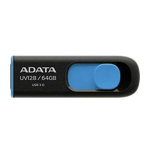 ADATA 64GB USB 3.0 Memory Pen, UV128, Retractable, Capless, Black & Blue - X-Case