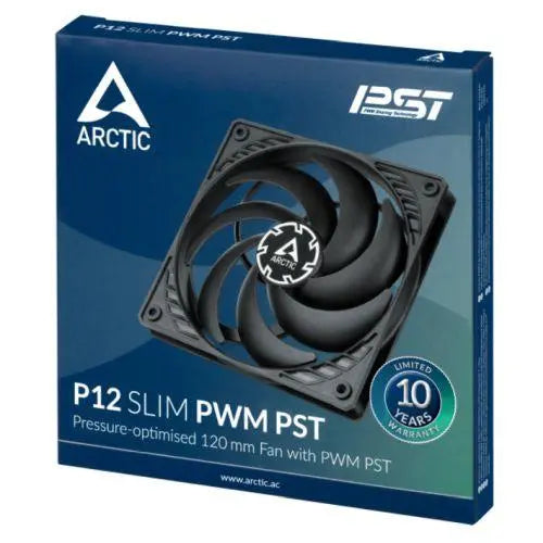 Arctic P12 Slim 12cm Pressure Optimised PWM PST Case Fan, Black, Fluid Dynamic, 300-2100 RPM - X-Case