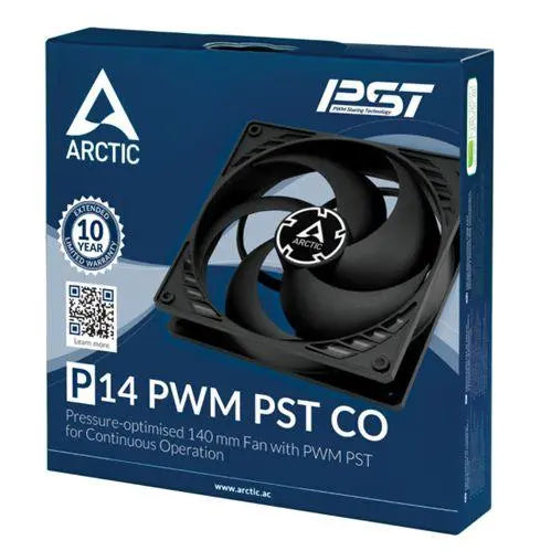 Arctic P14 14cm Pressure Optimised PWM PST Case Fan for Continuous Operation, Black, 9 Blades, Dual Ball Bearing, 200-1700 RPM - X-Case