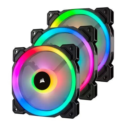 Corsair LL120 12cm PWM RGB Case Fans x3, 16 LED RGB Dual Light Loop, Hydraulic Bearing, Lighting Node PRO Kit Included - X-Case