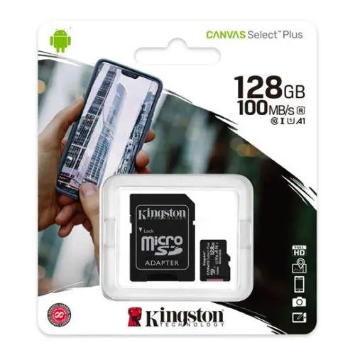 Kingston 128GB Canvas Select Plus Micro SDXC Card with SD Adapter, Class 10 with A1 App Performance - X-Case