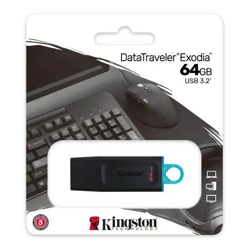 Kingston 64GB USB 3.2 Gen1 Memory Pen, DataTraveler Exodia, Cap, Key Ring - X-Case