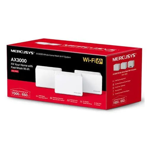 Mercusys (Halo H80X) AX3000 Dual Band Whole Home Mesh Wi-Fi 6 System, 3 Pack, 3 LAN per Unit, OFDMA & MU-MIMO - X-Case