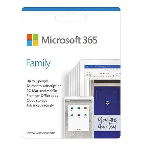 Microsoft Office 365 Family, 6 Users - 5 Devices Each (PC, Mac, iOS & Android), 1 Year Subscription - X-Case