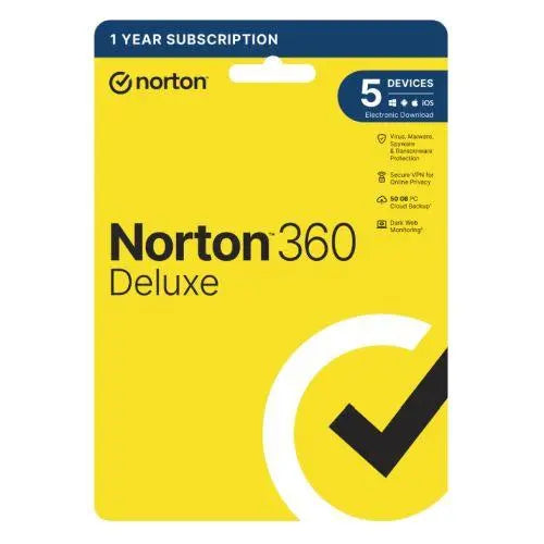 Norton 360 Deluxe 1x 5 Device, 1 Year Retail Licence - 50GB Cloud Storage - PC, Mac, iOS & Android *Non-enrolment* - X-Case
