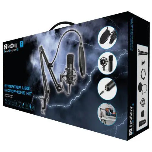 Sandberg Streamer USB Microphone Kit, USB 2.0, Pop Filter, Wind Cover, Shock Mount - X-Case