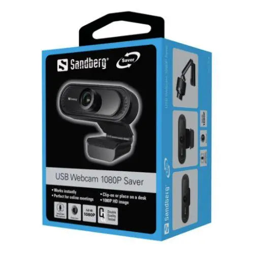Sandberg USB FHD 2MP Webcam with Mic, 1080p, 30fps, Glass Lens, 60°, Clip-on/Stand, 5 Year Warranty - X-Case