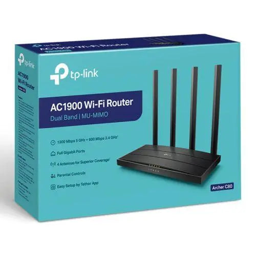 TP-LINK (Archer C80) AC1900 (600+1300) Wireless Dual Band GB Cable Router, 4-Port, 3x3 MIMO, MU-MIMO - X-Case