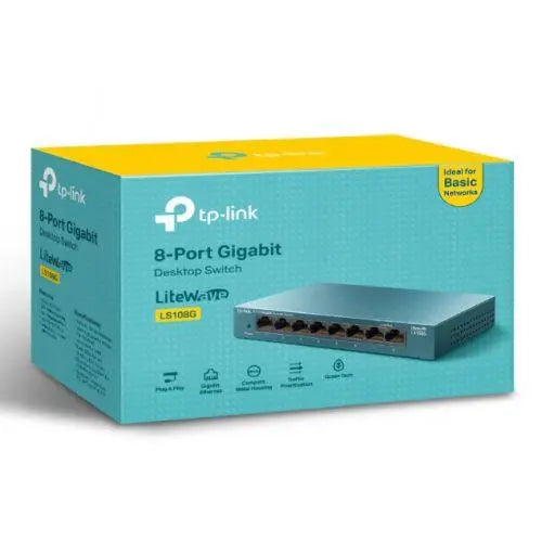 TP-LINK (LS1008G) 8-Port Gigabit Unmanaged Desktop LiteWave Switch, Plastic Case - X-Case