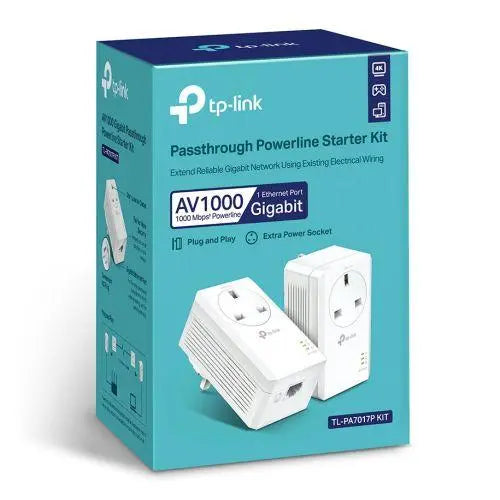 TP-LINK (TL-PA7017P KIT) AV1000 GB Powerline Adapter Kit, 1-Port, AC Pass Through - X-Case