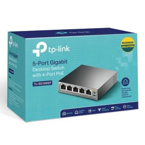 TP-LINK  (TL-SG1005P)  5-Port Gigabit Unmanaged Desktop Switch, 4 Port PoE, Steel Case - X-Case