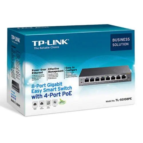 TP-LINK (TL-SG108PE) 8-Port Gigabit PoE Easy Smart Switch, 4-Port PoE, Steel Case, Rackmountable - X-Case
