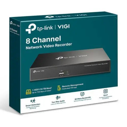 TP-LINK (VIGI NVR1008H) 8-Channel NVR, No HDD (Max 10TB), 4-Channel Simultaneous Playback, Remote Monitoring, H.265+, Two-Way Audio - X-Case