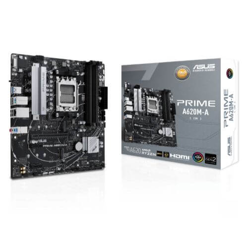 Asus PRIME A620M-A-CSM - Corporate Stable Model, AMD A620, AM5, Micro ATX, 4 DDR5, VGA, HDMI, DP, GB LAN, PCIe4, 2x M.2-4