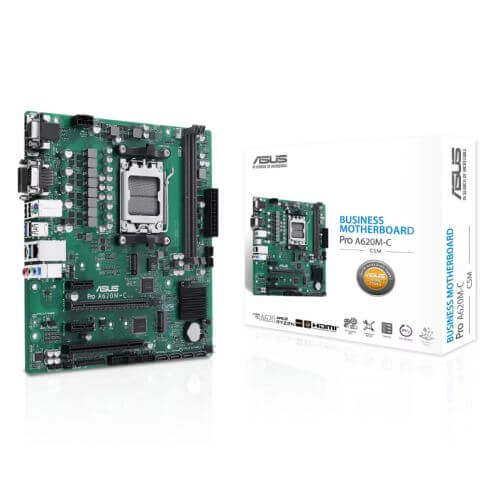Asus PRO A620M-C-CSM - Corporate Stable Model, AMD A620, AM5, Micro ATX, 2 DDR5, VGA, HDMI, DP, GB LAN, PCIe4, 2x M.2-4