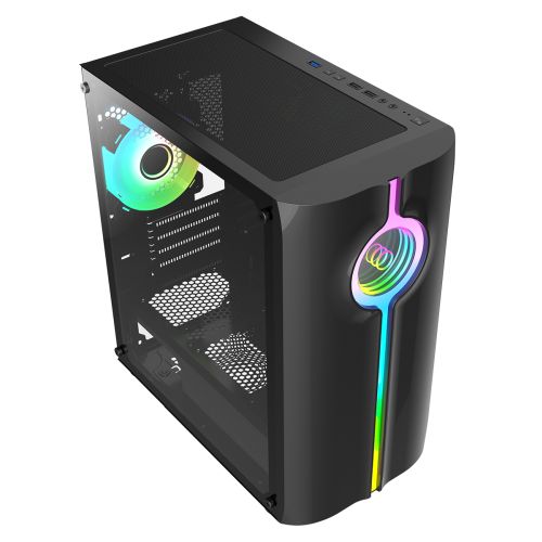 CiT Quake Gaming Case w/ Glass Side, Micro ATX, Infinity LED Front Strip, Rear ARGB Fan, LED Button, 280mm Radiator & 320mm GPU Support, Black-3